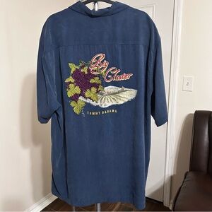 Tommy Bahama Big Cluster XL Original Fit 100% Silk Button Down‎ Shirt Navy Blue